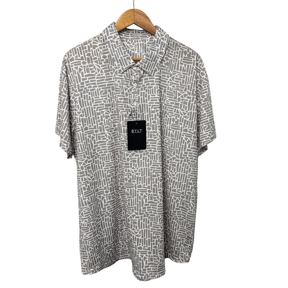 BYLT Polo Shirt Mens 2XL Premium Basics Shatter 19th Hole Gray White XXL New